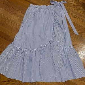 J. Crew Womens Blue White Adjustable Striped Ruffle Wrap Skirt Size 4